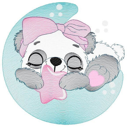 Sleeping Panda embroidery design - Animal embroidery designs machine embroidery pattern - Baby girl embroidery file - Moon embroidery design