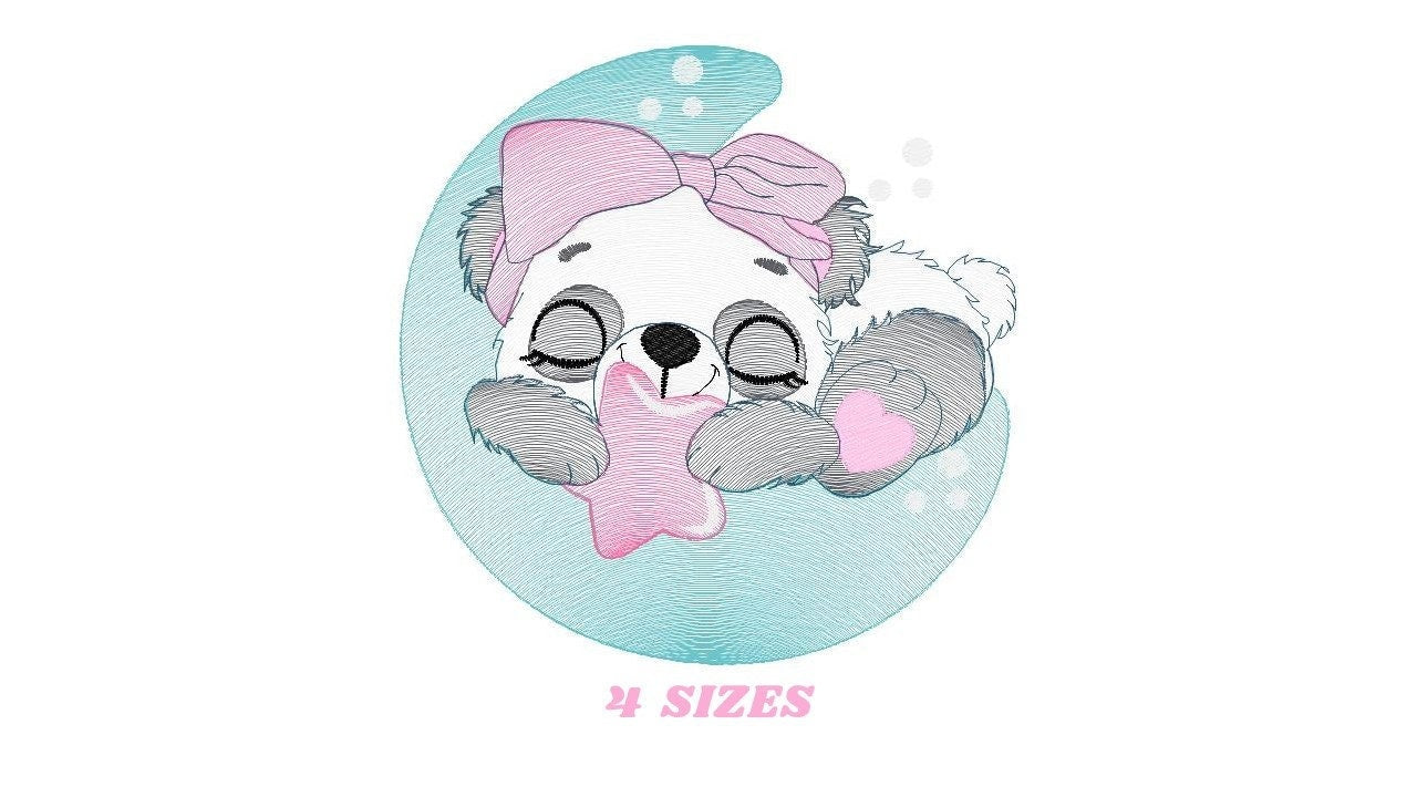Sleeping Panda embroidery design - Animal embroidery designs machine embroidery pattern - Baby girl embroidery file - Moon embroidery design