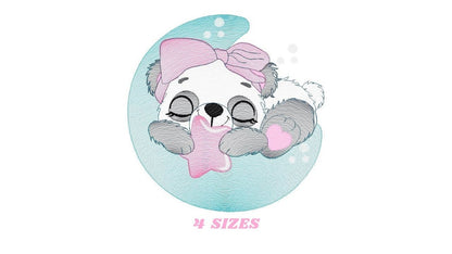 Sleeping Panda embroidery design - Animal embroidery designs machine embroidery pattern - Baby girl embroidery file - Moon embroidery design