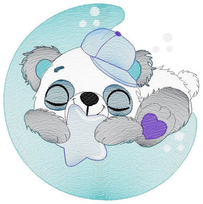 Sleeeping Panda embroidery design - Animal embroidery designs machine embroidery pattern - Baby boy embroidery file - Moon embroidery design Marcia Embroidery