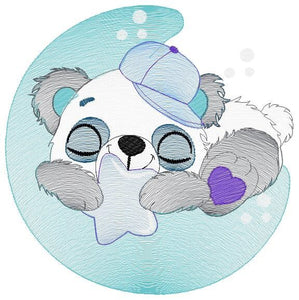 Sleeeping Panda embroidery design - Animal embroidery designs machine embroidery pattern - Baby boy embroidery file - Moon embroidery design