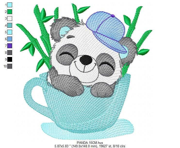 Panda in a cup embroidery design - Animal embroidery designs machine embroidery pattern - Baby boy embroidery file - Panda bamboo download Marcia Embroidery