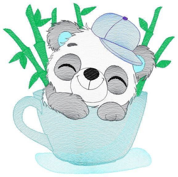 Panda in a cup embroidery design - Animal embroidery designs machine embroidery pattern - Baby boy embroidery file - Panda bamboo download Marcia Embroidery