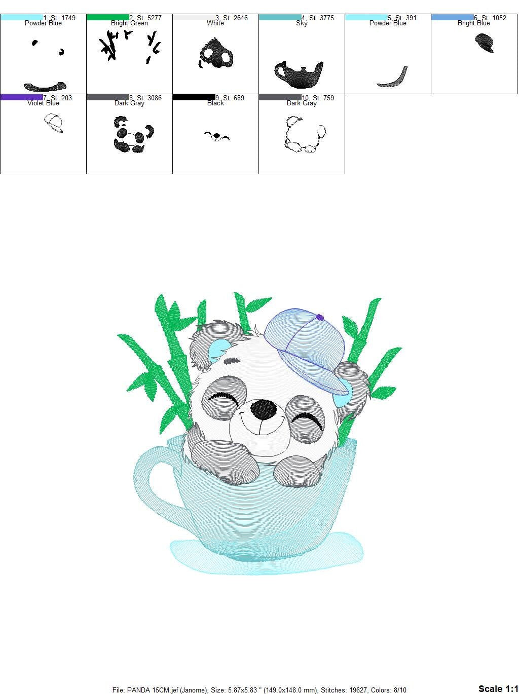 Panda in a cup embroidery design - Animal embroidery designs machine embroidery pattern - Baby boy embroidery file - Panda bamboo download Marcia Embroidery