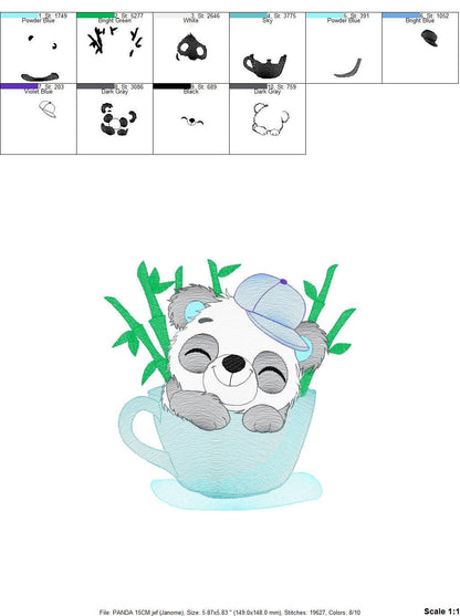 Panda in a cup embroidery design - Animal embroidery designs machine embroidery pattern - Baby boy embroidery file - Panda bamboo download Marcia Embroidery