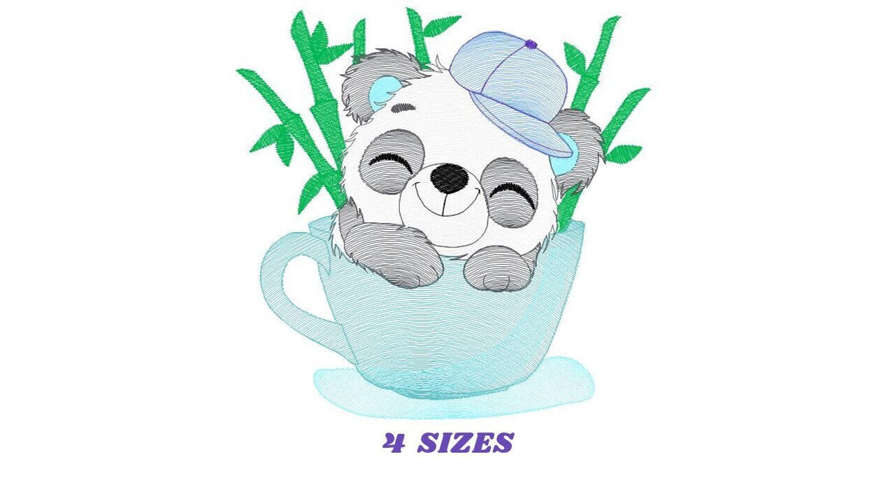Panda in a cup embroidery design - Animal embroidery designs machine embroidery pattern - Baby boy embroidery file - Panda bamboo download Marcia Embroidery
