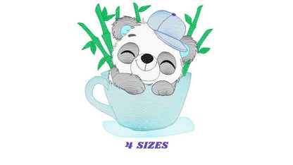 Panda in a cup embroidery design - Animal embroidery designs machine embroidery pattern - Baby boy embroidery file - Panda bamboo download Marcia Embroidery