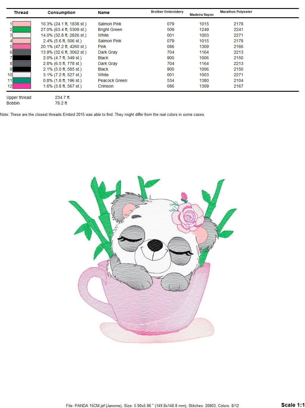 Panda in a cup embroidery design - Animal embroidery designs machine embroidery pattern - Baby girl embroidery file - Panda bamboo download