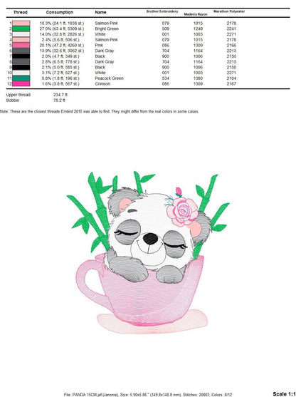 Panda in a cup embroidery design - Animal embroidery designs machine embroidery pattern - Baby girl embroidery file - Panda bamboo download