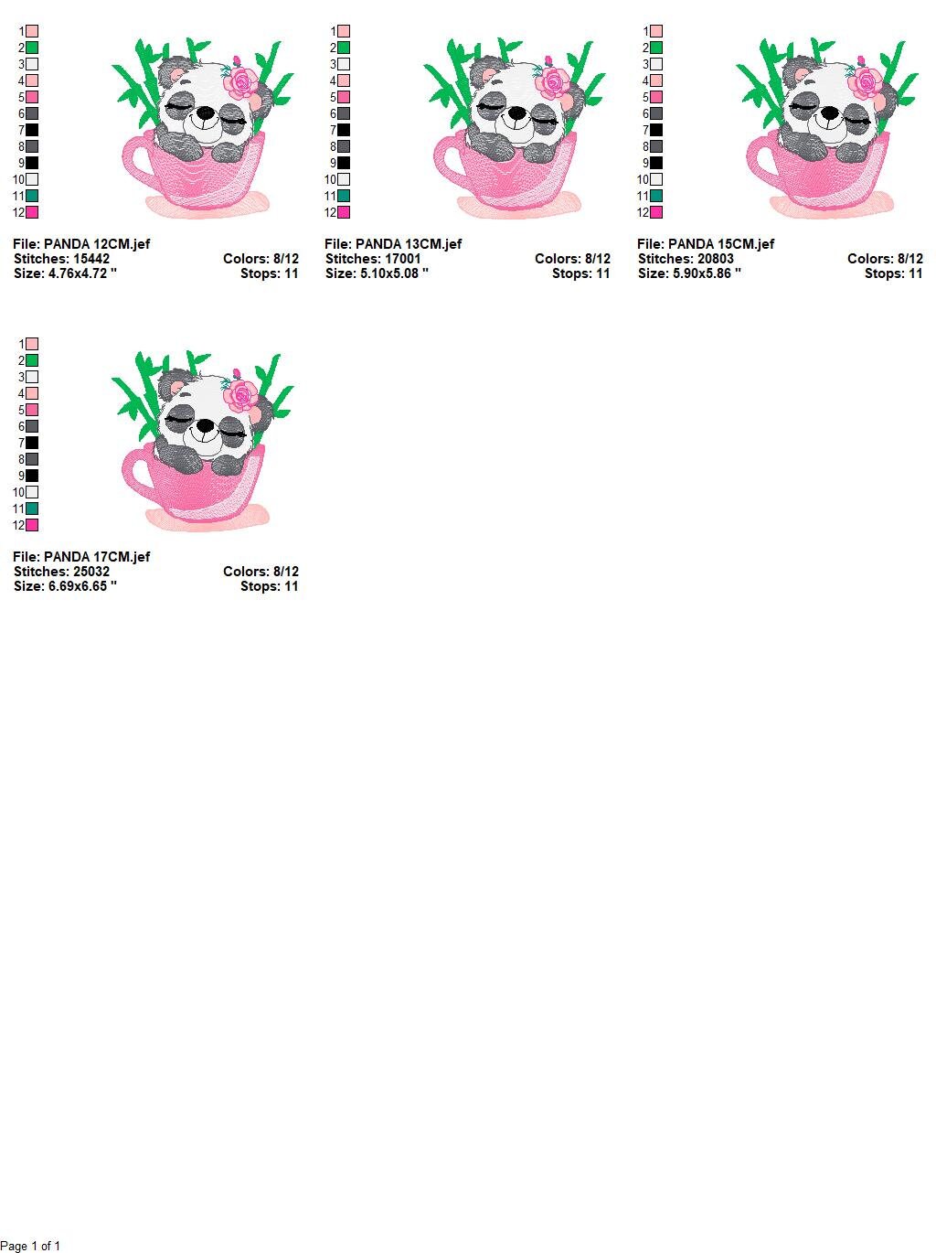 Panda in a cup embroidery design - Animal embroidery designs machine embroidery pattern - Baby girl embroidery file - Panda bamboo download