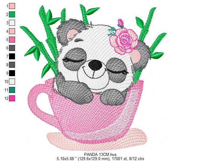 Panda in a cup embroidery design - Animal embroidery designs machine embroidery pattern - Baby girl embroidery file - Panda bamboo download