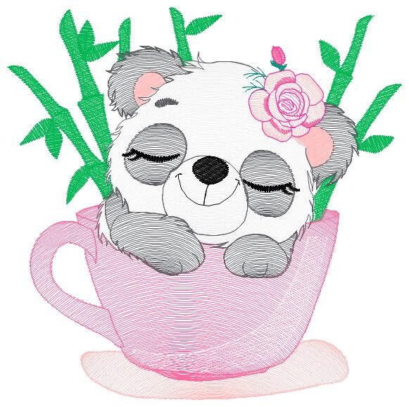 Panda in a cup embroidery design - Animal embroidery designs machine embroidery pattern - Baby girl embroidery file - Panda bamboo download