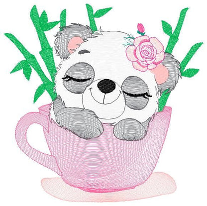 Panda in a cup embroidery design - Animal embroidery designs machine embroidery pattern - Baby girl embroidery file - Panda bamboo download