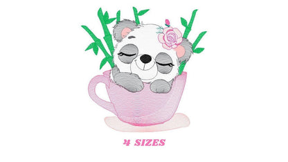 Panda in a cup embroidery design - Animal embroidery designs machine embroidery pattern - Baby girl embroidery file - Panda bamboo download