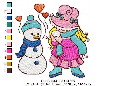 Sunbonnet embroidery designs - Baby Girl embroidery design machine embroidery pattern -  Girl applique design - instant digital download pes - Marcia Embroidery