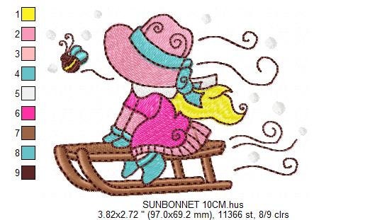 Sunbonnet embroidery designs - Baby girl embroidery design machine embroidery pattern -  Girl with winter sleigh embroidery instant download Marcia Embroidery