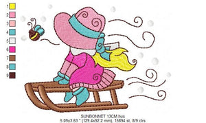 Sunbonnet embroidery designs - Baby girl embroidery design machine embroidery pattern -  Girl with winter sleigh embroidery instant download