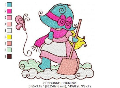 Sunbonnet embroidery designs - Baby Girl embroidery design machine embroidery pattern -  Winter embroidery download - digital file pes jef Marcia Embroidery