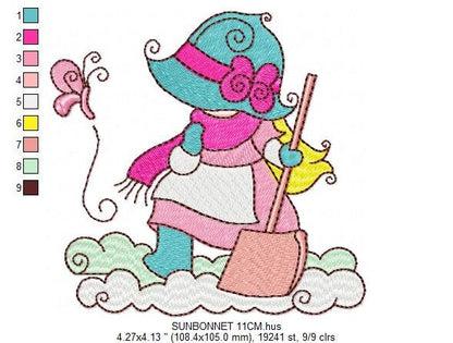 Sunbonnet embroidery designs - Baby Girl embroidery design machine embroidery pattern -  Winter embroidery download - digital file pes jef Marcia Embroidery