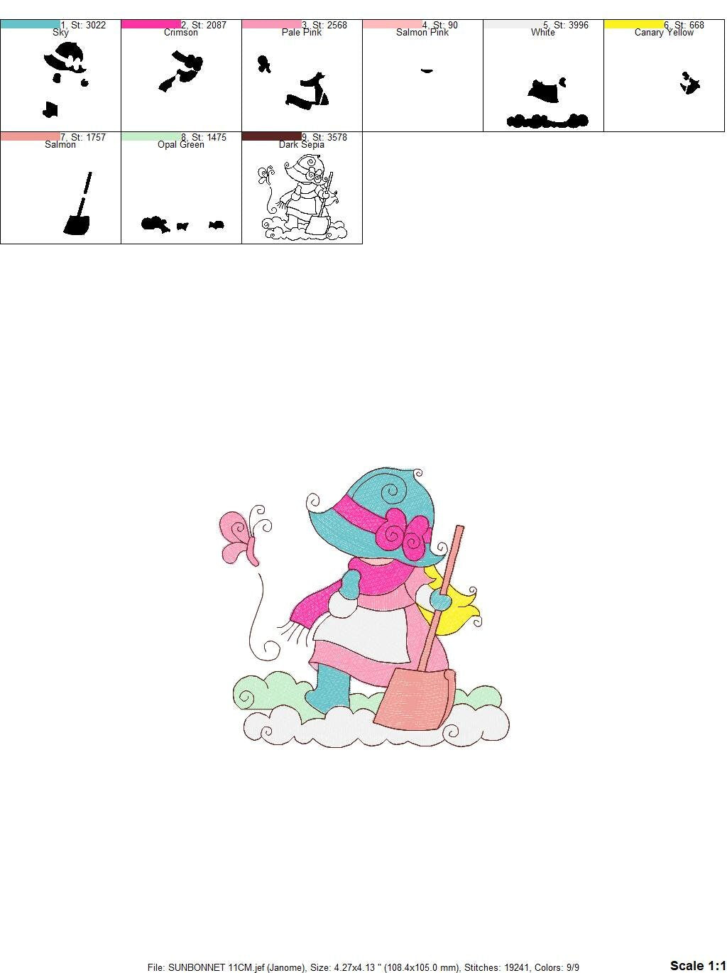 Sunbonnet embroidery designs - Baby Girl embroidery design machine embroidery pattern -  Winter embroidery download - digital file pes jef Marcia Embroidery