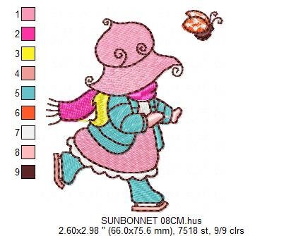 Sunbonnet embroidery designs - Ice skating Girl embroidery design machine embroidery pattern -  Winter embroidery file - instant download Marcia Embroidery