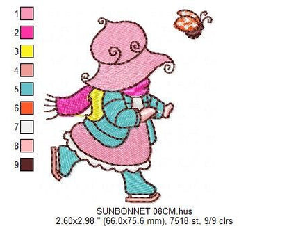 Sunbonnet embroidery designs - Ice skating Girl embroidery design machine embroidery pattern -  Winter embroidery file - instant download Marcia Embroidery
