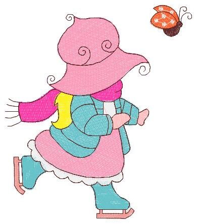 Sunbonnet embroidery designs - Ice skating Girl embroidery design machine embroidery pattern -  Winter embroidery file - instant download Marcia Embroidery