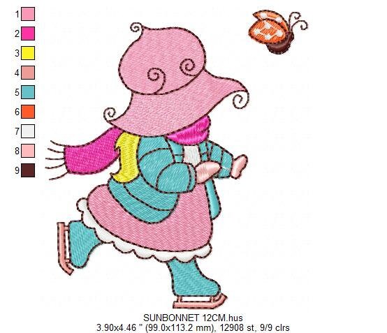 Sunbonnet embroidery designs - Ice skating Girl embroidery design machine embroidery pattern -  Winter embroidery file - instant download Marcia Embroidery