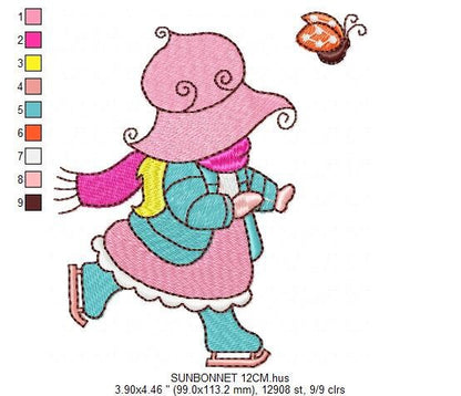 Sunbonnet embroidery designs - Ice skating Girl embroidery design machine embroidery pattern -  Winter embroidery file - instant download Marcia Embroidery