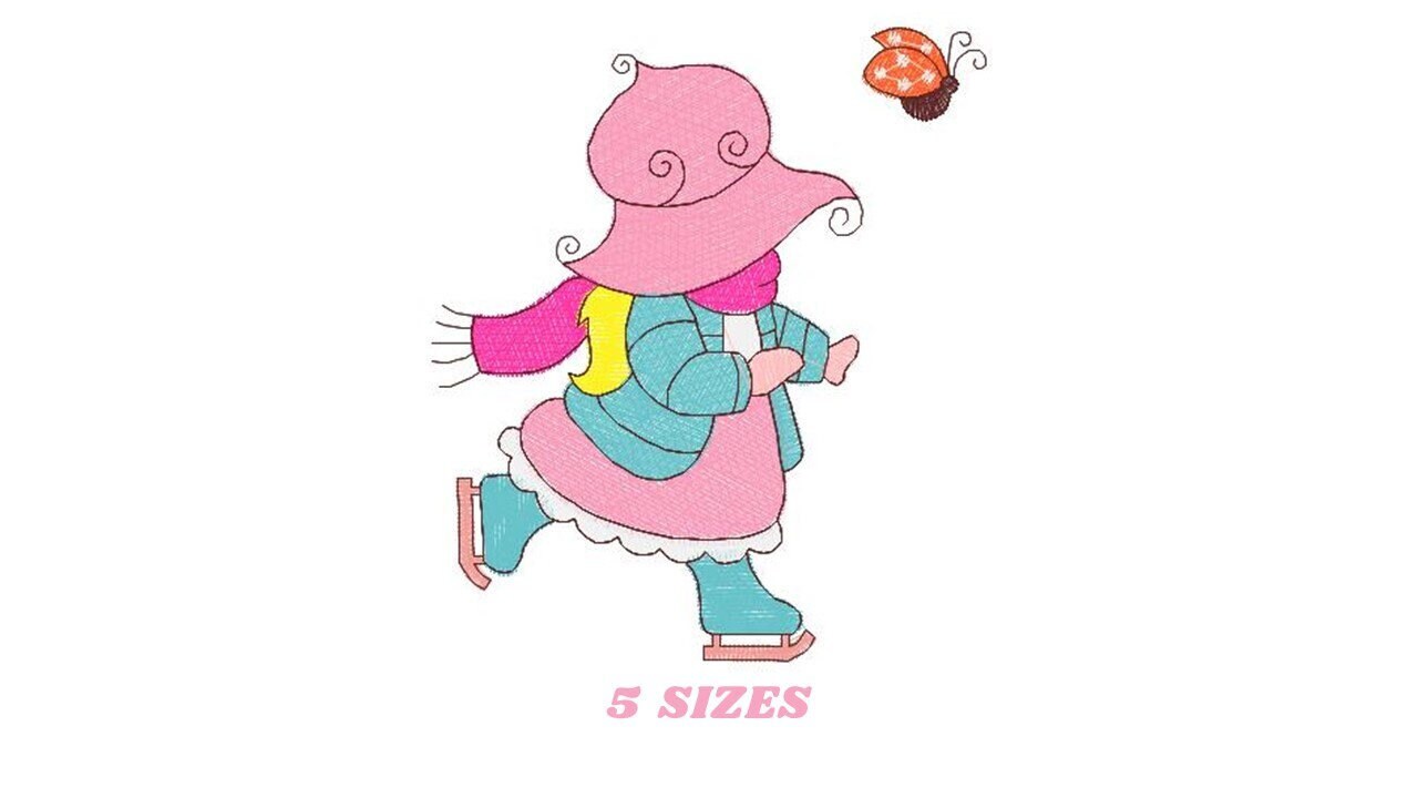 Sunbonnet embroidery designs - Ice skating Girl embroidery design machine embroidery pattern -  Winter embroidery file - instant download Marcia Embroidery
