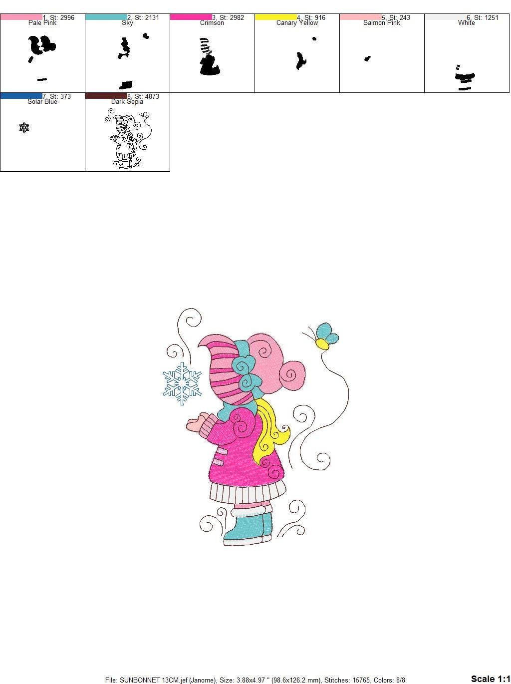 Sun bonnet embroidery designs - Sunbonnet Sue embroidery design machine embroidery pattern -  Winter embroidery file - instant download pes