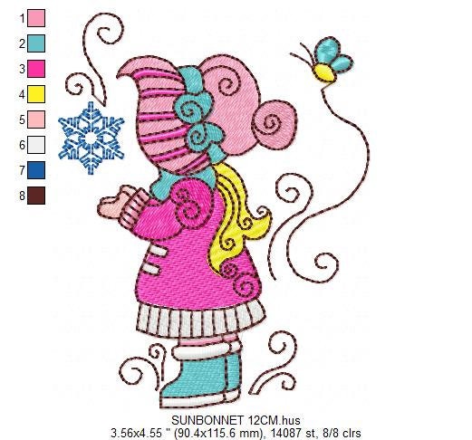 Sun bonnet embroidery designs - Sunbonnet Sue embroidery design machine embroidery pattern -  Winter embroidery file - instant download pes