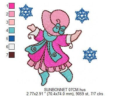 Sunbonnet embroidery designs - Winter snow embroidery design machine embroidery pattern -  Baby Girl embroidery - instant download quilt pes - Marcia Embroidery