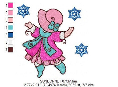 Sunbonnet embroidery designs - Winter snow embroidery design machine embroidery pattern -  Baby Girl embroidery - instant download quilt pes - Marcia Embroidery