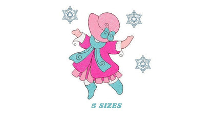 Sunbonnet embroidery designs - Winter snow embroidery design machine embroidery pattern -  Baby Girl embroidery - instant download quilt pes - Marcia Embroidery