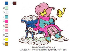 Sunbonnet embroidery designs - Girl embroidery design machine embroidery pattern -  Kitchen towel embroidery file - instant download pes jef