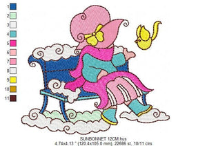 Sunbonnet embroidery designs - Girl embroidery design machine embroidery pattern -  Kitchen towel embroidery file - instant download pes jef