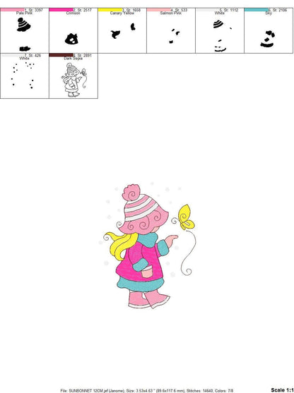 Sunbonnet embroidery designs - Baby Girl embroidery design machine embroidery pattern -  Winter embroidery file - instant digital download Marcia Embroidery