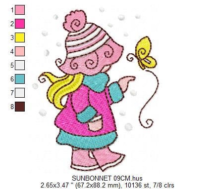Sunbonnet embroidery designs - Baby Girl embroidery design machine embroidery pattern -  Winter embroidery file - instant digital download Marcia Embroidery
