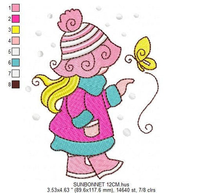Sunbonnet embroidery designs - Baby Girl embroidery design machine embroidery pattern -  Winter embroidery file - instant digital download Marcia Embroidery
