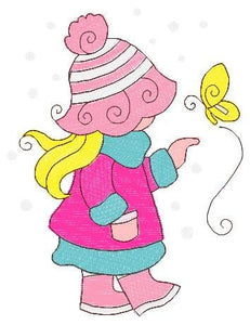 Sunbonnet embroidery designs - Baby Girl embroidery design machine embroidery pattern -  Winter embroidery file - instant digital download