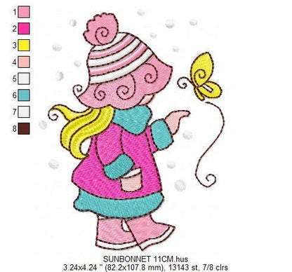 Sunbonnet embroidery designs - Baby Girl embroidery design machine embroidery pattern -  Winter embroidery file - instant digital download Marcia Embroidery