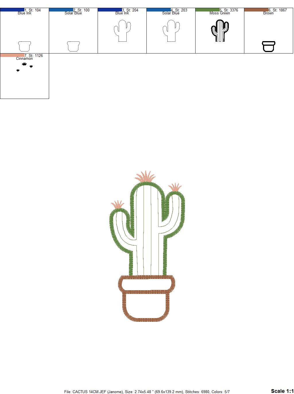 Cactus embroidery designs - Cactus vases embroidery design machine embroidery pattern - Vase embroidery file cactus applique design garden Marcia Embroidery