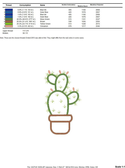 Cactus embroidery designs - Cactus vases embroidery design machine embroidery pattern - Vase embroidery file cactus applique design garden Marcia Embroidery