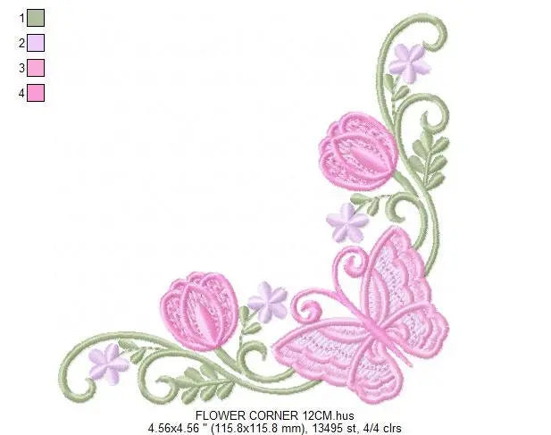 Butterfly embroidery designs - Sunflower corner embroidery design machine embroidery pattern - Towel embroidery file - instant download pes Marcia Embroidery