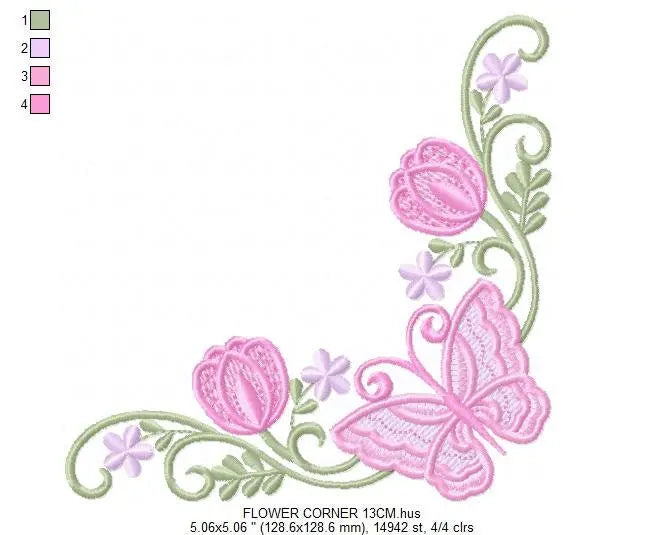 Butterfly embroidery designs - Sunflower corner embroidery design machine embroidery pattern - Towel embroidery file - instant download pes Marcia Embroidery