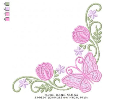 Butterfly embroidery designs - Sunflower corner embroidery design machine embroidery pattern - Towel embroidery file - instant download pes Marcia Embroidery