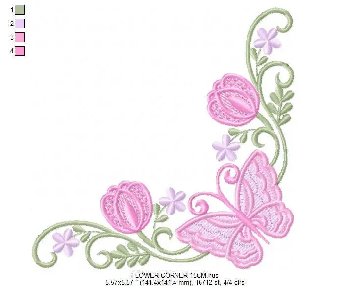 Butterfly embroidery designs - Sunflower corner embroidery design machine embroidery pattern - Towel embroidery file - instant download pes Marcia Embroidery