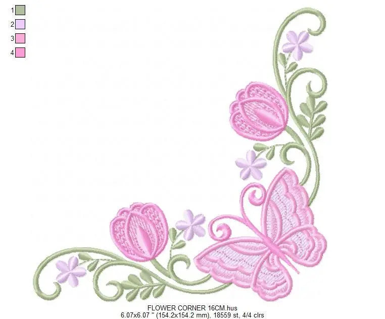 Butterfly embroidery designs - Sunflower corner embroidery design machine embroidery pattern - Towel embroidery file - instant download pes Marcia Embroidery