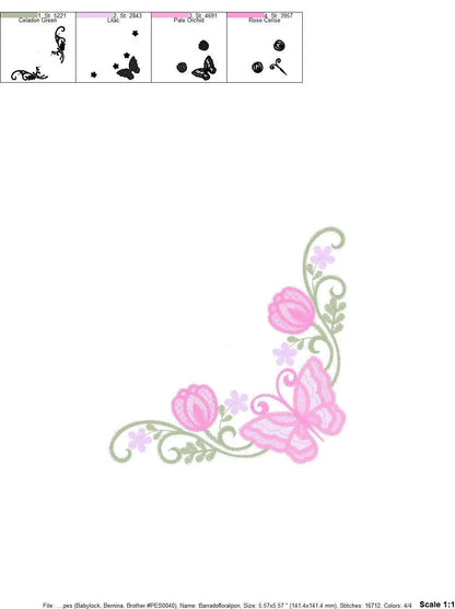 Butterfly embroidery designs - Sunflower corner embroidery design machine embroidery pattern - Towel embroidery file - instant download pes Marcia Embroidery